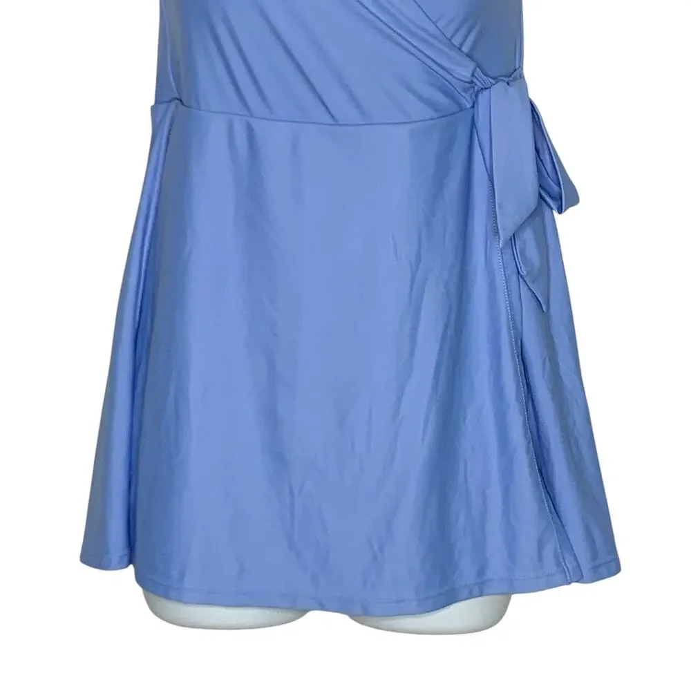 J Crew 6 Womens Halter Wrap Swim Dress Sail Blue Lined Padded Resort Pool